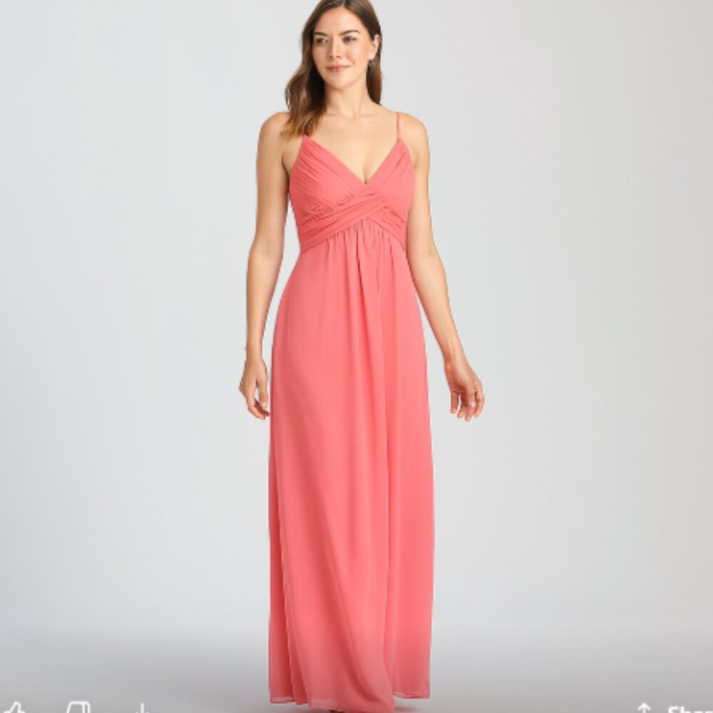 Azazie Shannon Try- On Dress Watermelon Chiffon Floor Length Bridesmaid …